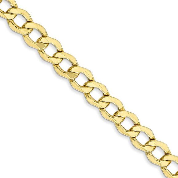 5.25mm 10k Yellow Gold Hollow Curb Link Chain Necklace 22 Inch